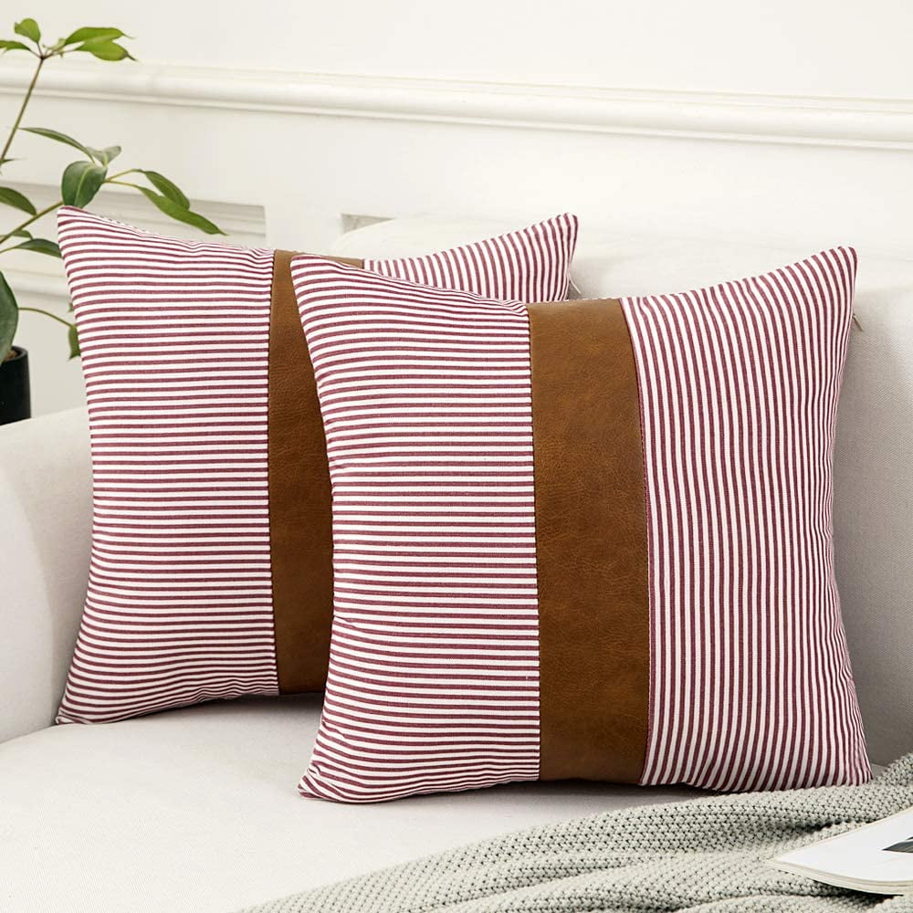 DecorX Stripe Boho Throw Pillow Covers Decorative Square Farmhouse