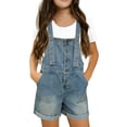 thumbnail image 3 of KAUOD Denim Overall Shorts for Girls Button Down Adjustable Strap Denim Shortall Wide Leg Romper Summer Pocket Jumpsuit, 3 of 7