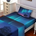 thumbnail image 2 of Fantasy Sheet Set, Aurora Borealis with a Tree in Arctic Region Rare Sky up View Print, Fitted and Flat Sheet with Pillowcase Bedding Accent 3 Piece Set, Twin, Blue Purple, by Ambesonne, 2 of 5