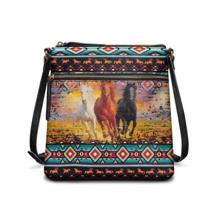 Tutolipy Galloping Horse Design Purse Satchel Waterproof Shoulder Bag PU Leather Water-Resistant Crossbody Bag for Outings Daily Life
