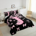 thumbnail image 3 of jejeloiu Initial Letter J Queen Comforter Set,Kawaii Bow Bowknot Bedding Sets,Light Pink Black Bedding Comforter Set For Girls,Breathable Bedroom Decoration Reversible,3-Piece, 3 of 8
