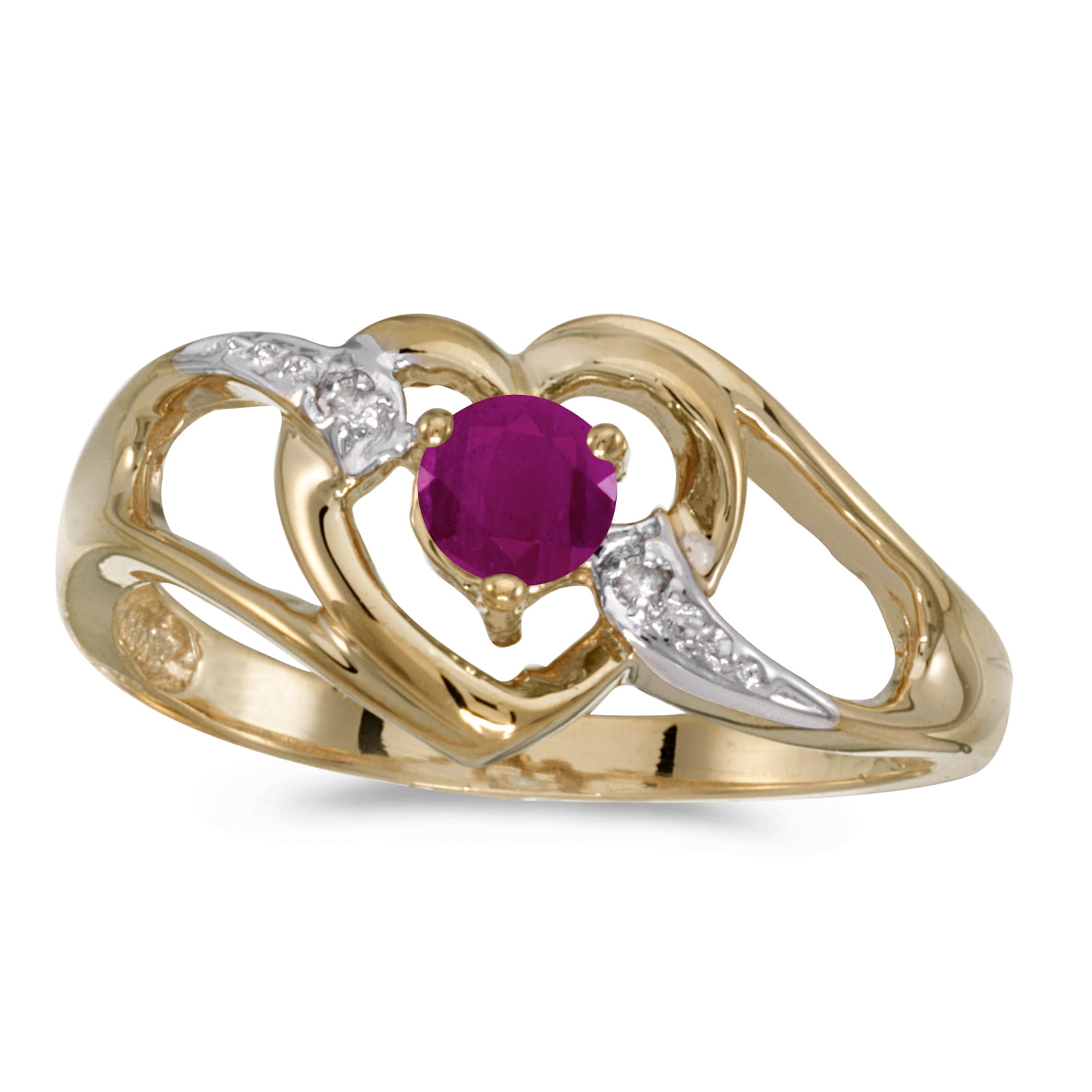 10k Yellow Gold Round Ruby And Diamond Heart Ring by