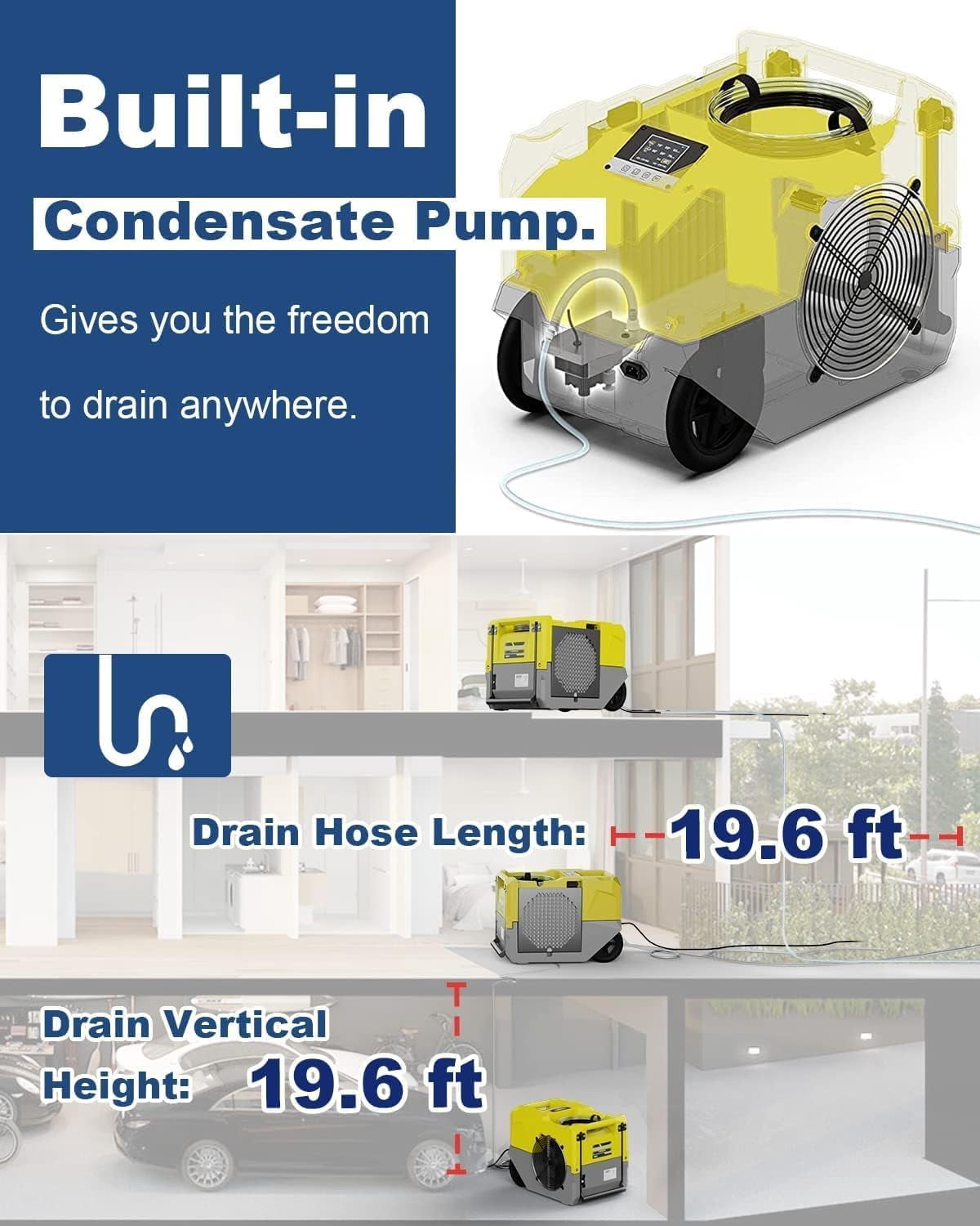 ALORAIR  Commercial Dehumidifiers, 264 PPD Performance Industrial Dehumidifier with Pump, Compact, Portable Industrial dehumidifier for Water Damage Restoration, Up to 3000 Sq.Ft ,SLGR Dehumidifiers