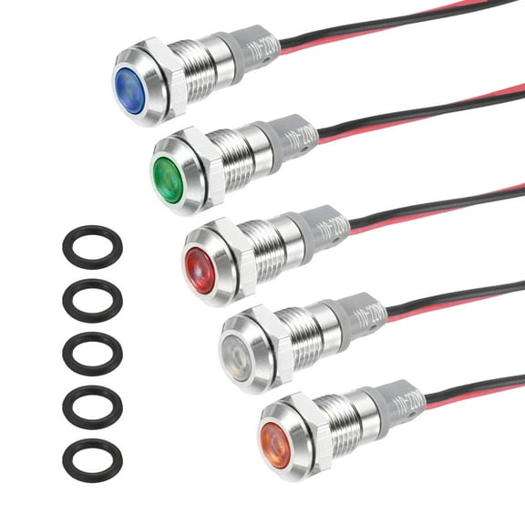 Uxcell 5Pcs 8mm Indicator Light, 110V-220V AC LED Metal Signal Lamp Waterproof,White/Red/Blue/Green/Yellow