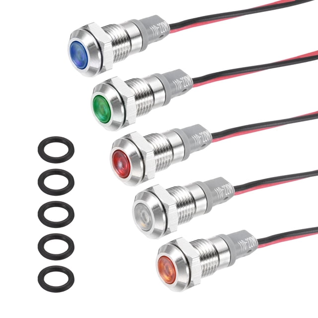 Uxcell 5Pcs 8mm Luz Indicadora, Lámpara de Señal LED Metálica Impermeable 110V-220V AC, Blanca/Roja/Azul/Verde/Amarilla