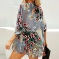 thumbnail image 6 of LMKIHUSA Women's Floral Print Puff Sleeve Kimono Cardigan Boho Sheer Lightweight 3/4 Sleeve Shrug Kimono Beach Cover Ups Casual Loose Front Open Chiffon Swimsuit Coverup,Gray,M, 6 of 9