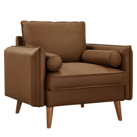 Armchair Chair, Brown, Faux Leather, Living Room Lounge Cafe Lobby Hospitality Restaurant, Modern Contemporary, HB37339
