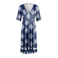 thumbnail image 5 of vigerkar Womens 2025 Summer Casual V Neck Boho Maxi Dress Flowy Aline Bell Sleeve Wrap Tiered Floral Dresses Dark Blue, XXL, 5 of 6