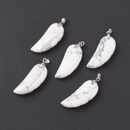 5 pc Natural Howlite Pendants with Platinum Plated Brass Loops Wing 36x15~16.6x6.5~7.7mm Hole: 5x4mm