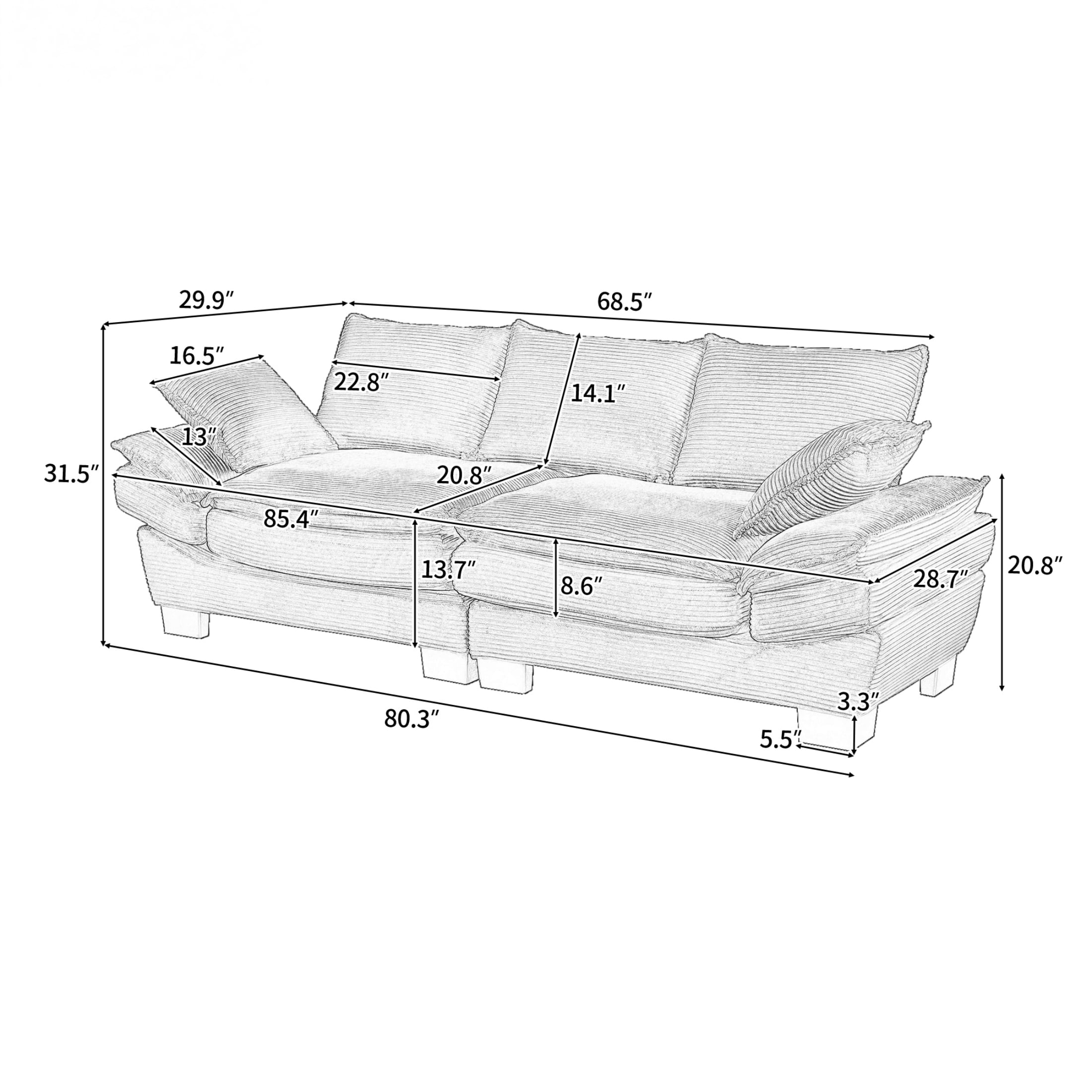 Anpport Corduroy Sofa, 80.5" Oversized Deepseat Loveseat for Living Room, Green
