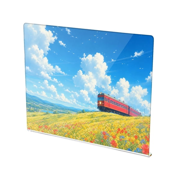 13.4" x 16.5" Food-Grade Acrylic Cutting Board Non-Slip Kitchen Chopping Board Red Train Summer Journey