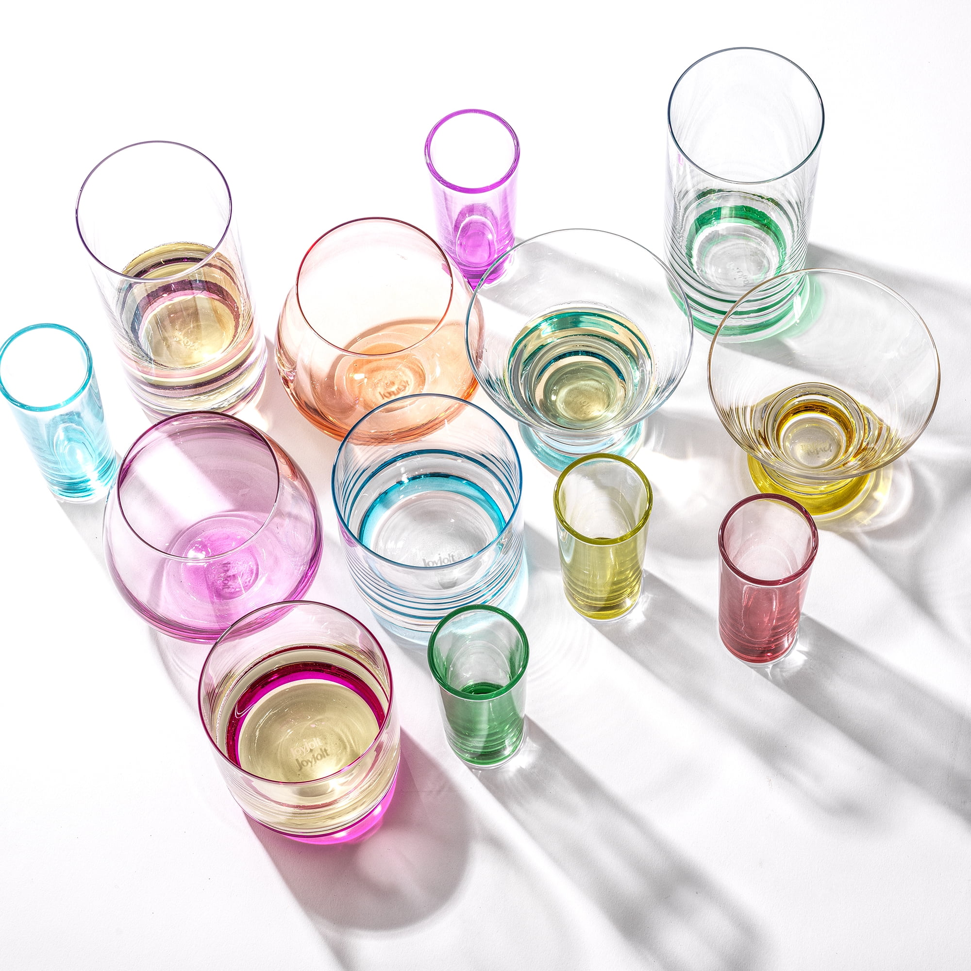 JoyJolt Hue Colored Stemless Wine Glass Set - Large 15 oz Glass Stemless Wine Glasses Set of 6