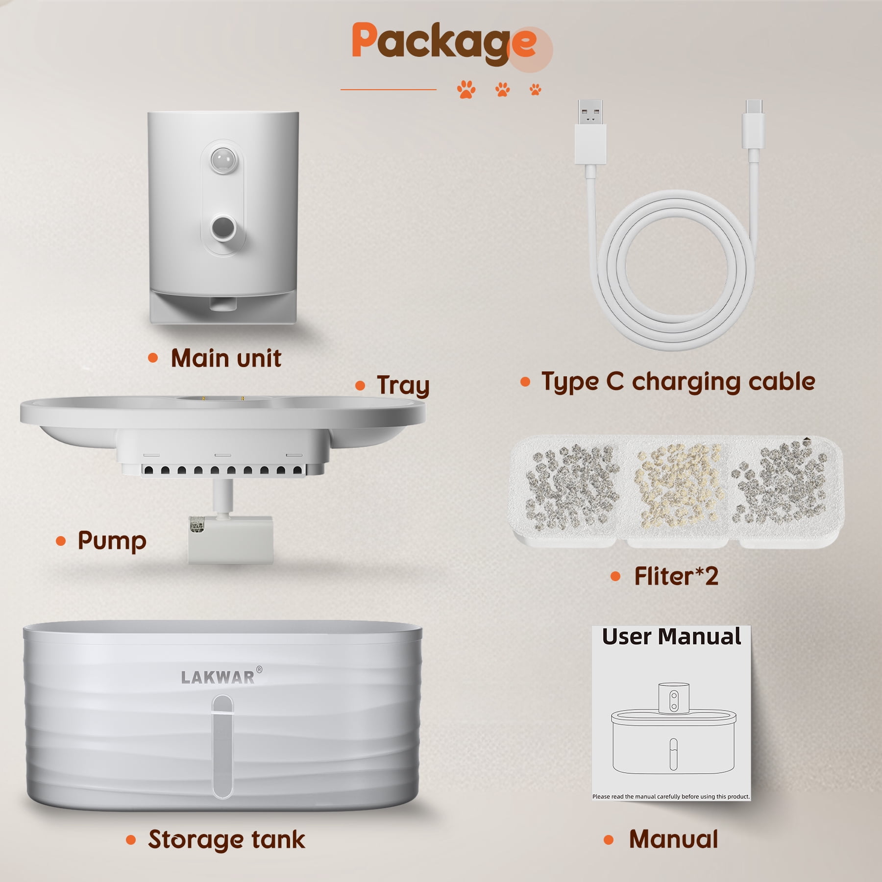 LAKWAR Cat Water Fountain Auto-3 Water Flow Modes 5000mAh Battery Ultra Quiet Automatic Cats Water Fountain Cordless Dog Water Dispenser with Replacement Filters-BPA Free