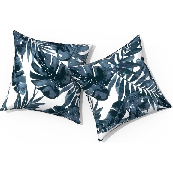 Ryan; Outdoor Pillows for Patio Furniture 18x18 inch, Square Outdoor Throw Pillows , Decorative Toss Pillows for Garden Couch Home Sofa Office Chair, Pack of 2, Palm Blue