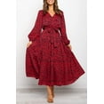 thumbnail image 3 of Women's Boho Leopard Print Ruffle Long Sleeve V Neck Casual Flowy Party Maxi Dress, 3 of 6