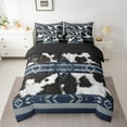 thumbnail image 2 of jejeloiu Vintage Cattle Hide 7-Piece Bedding Comforter Set,Retro Geometric Rhombus King Bedding Sets,Blue Stripes Lines Bed Sheets For Teens,Super Cozy Room Decor Reversible, 2 of 8
