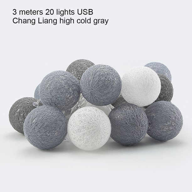 Lámpara de cadena colgante de luz de cadena de decoración de algodón de bola de luz para fiesta, boda, USB, iluminación, gris Vogacara HA006257-15