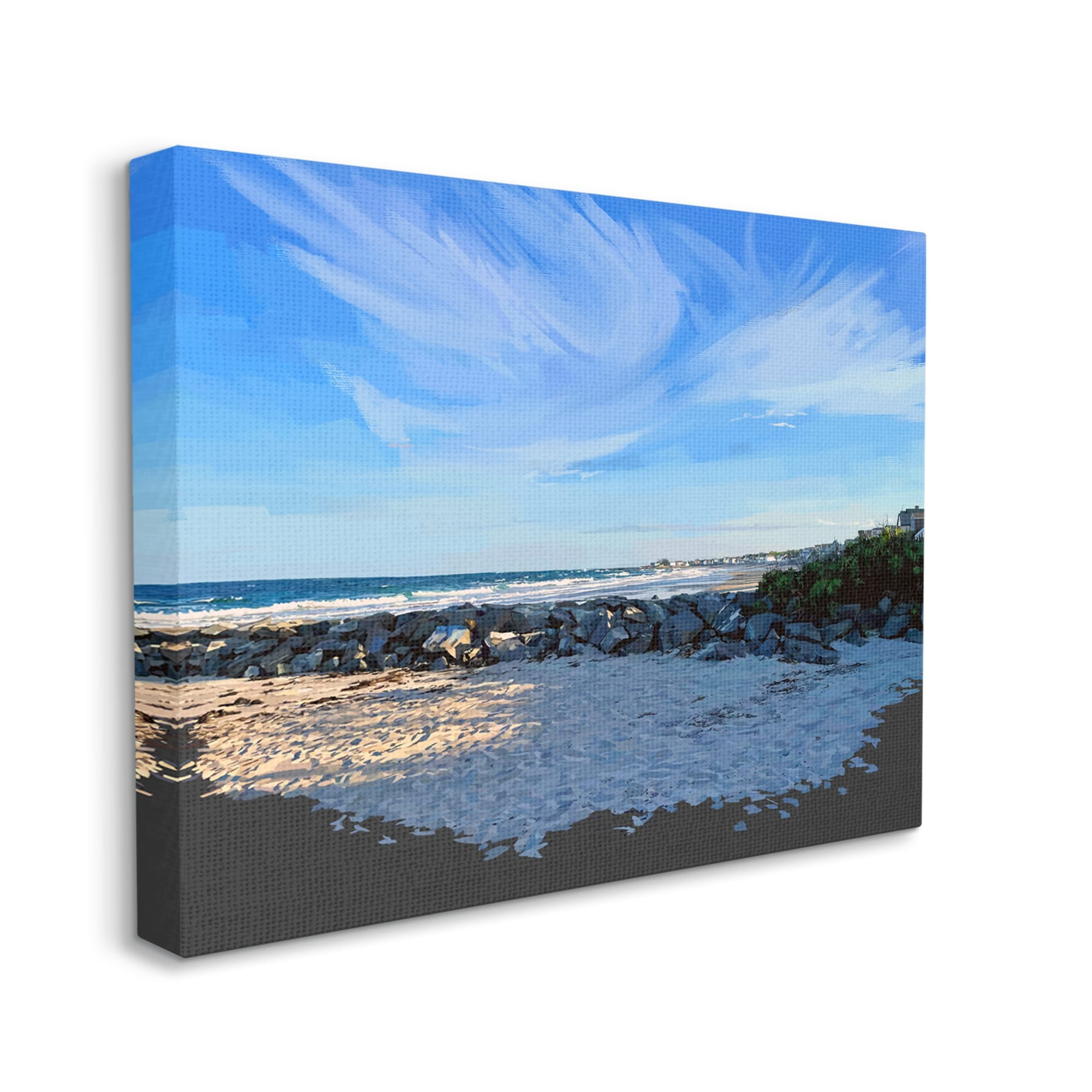 Stupell Rocky Beach Coast Horizon Sky Landscape Painting Gallery Wrapped Canvas Print Wall Art