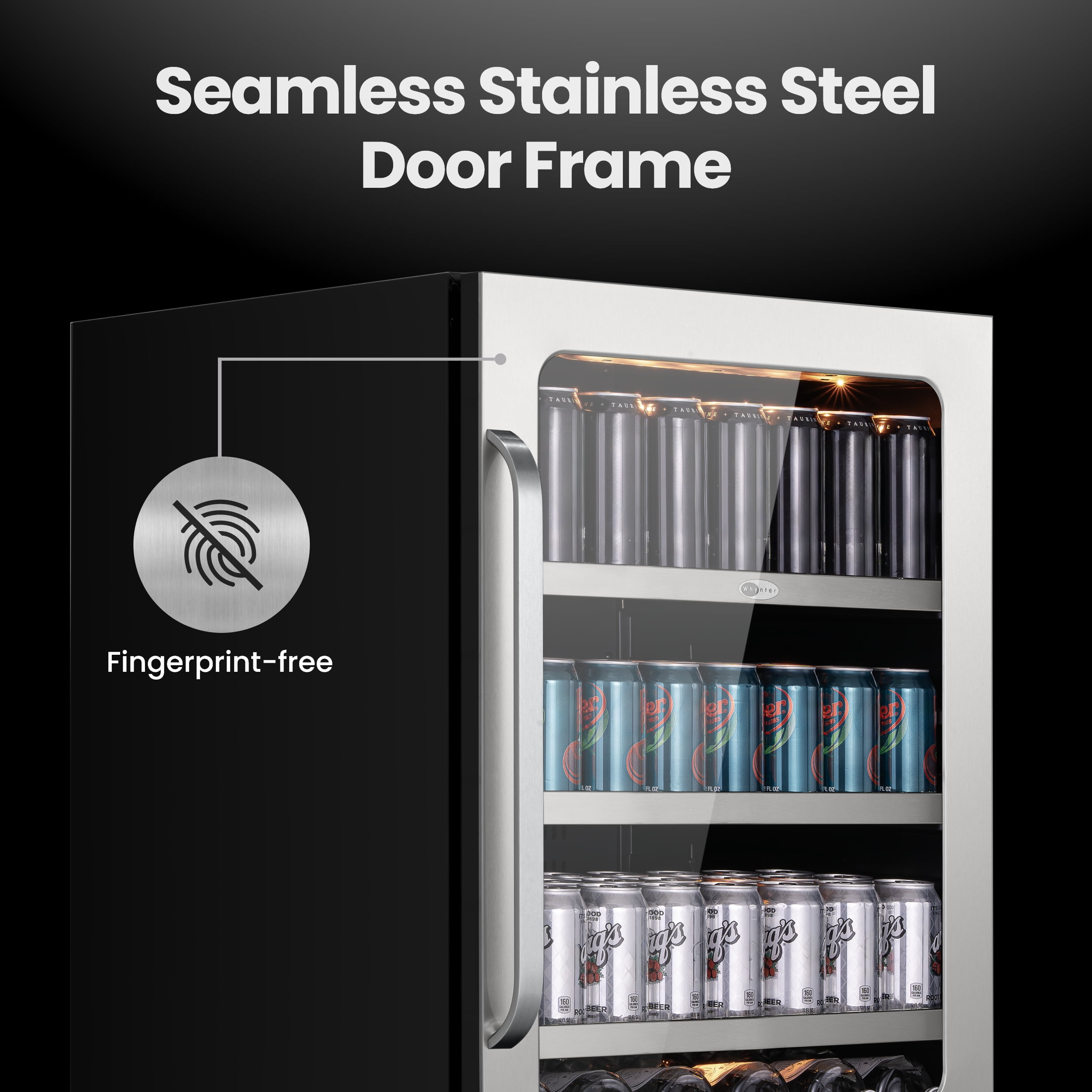 Whynter Beverage Refrigerator: 24 inch 140 Cans 34-54 °F Drink Fridge Glass Door, Built in or Freestanding for Bedroom/Office