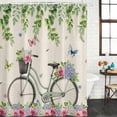 thumbnail image 2 of Farmhouse Spring Shower Curtain, Waterproof Shower Curtains for Bathroom, Retro Bicycles Flowers Vines Butterfly Washable Fabric Bathtub Curtain Set Bath Decor with 12 Hooks Long 72"x84", 2 of 8