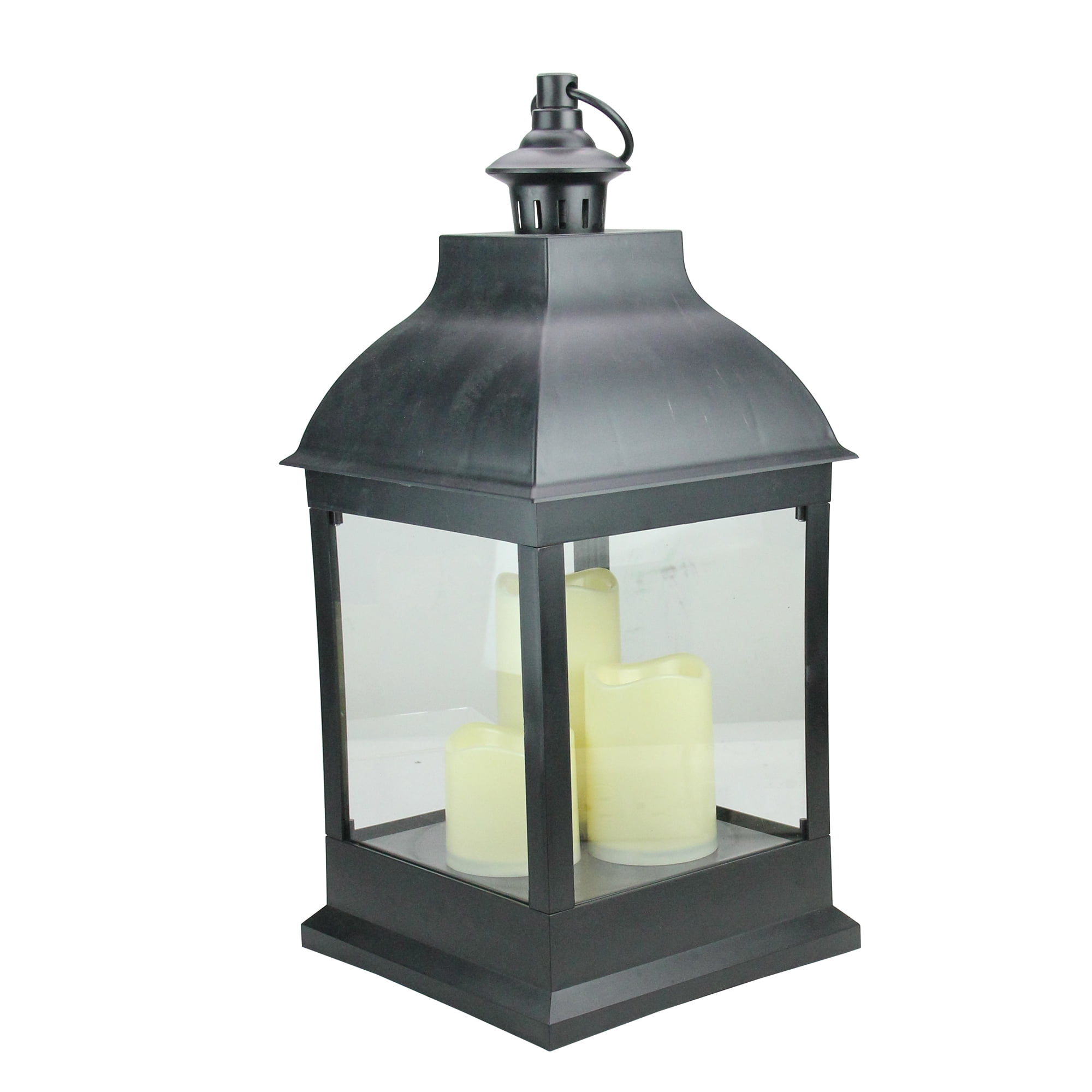 20" Large Black Candle Lantern with 3 Flameless LED Candles Walmart