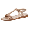 thumbnail image 5 of Rokment Vintage Boho Wedge Sandals for Women Bride Wedding Ethnic Retro Comfortable Casual Leather Open Toe Low Heel Elastic Ankle Strap Slingback Dress Sandals Beach Summer Gold Size 8, 5 of 6