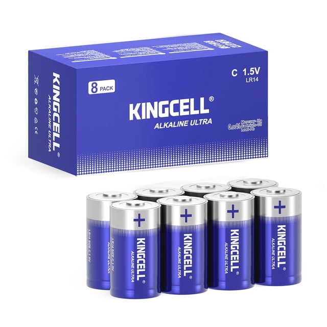 Batería alcalina KINGCELL C de 1,5 V, paquete de 8, 10 años de vida útil
