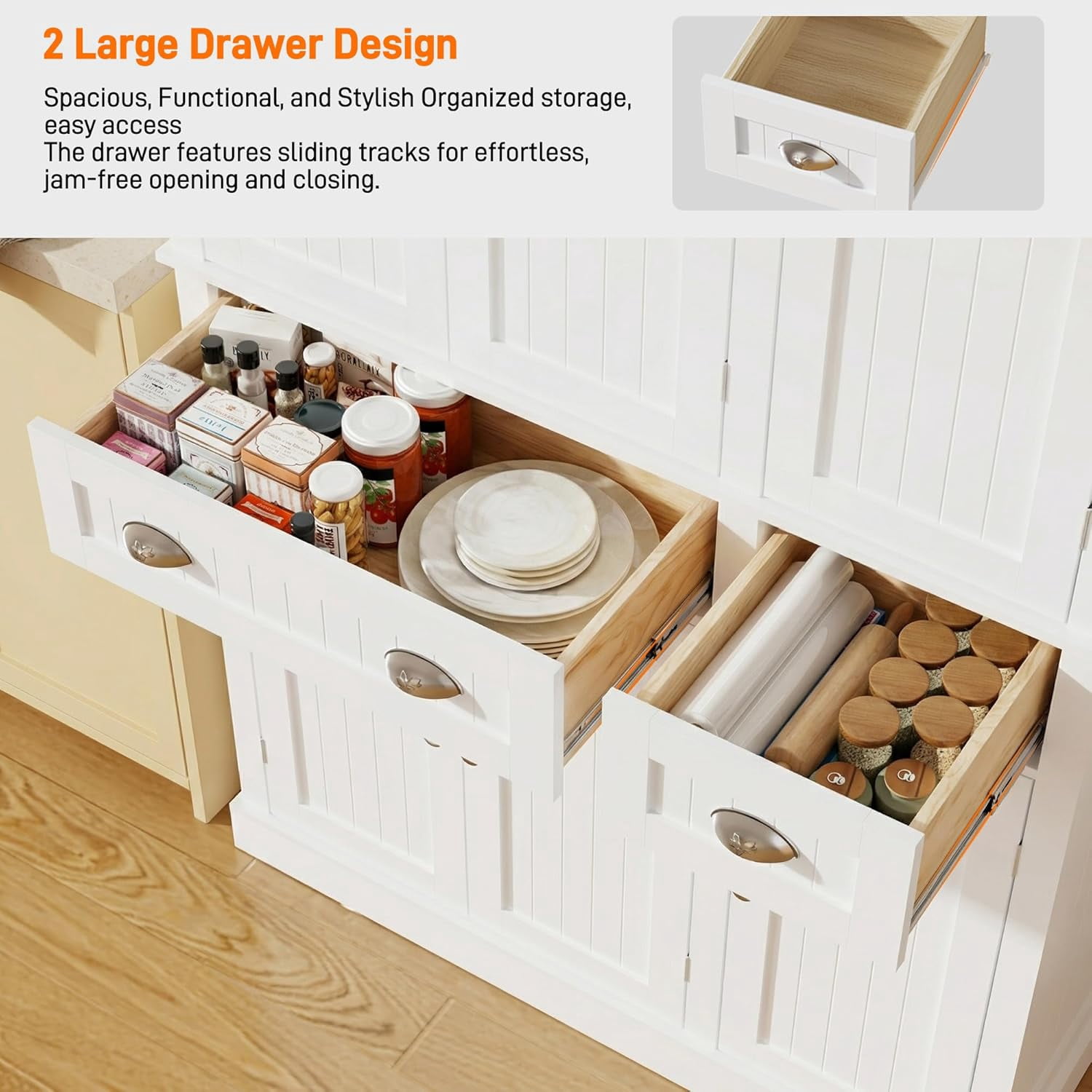 ChVans 71" Tall Kitchen Pantry with 6 Doors, Storage Cabinet with 2 Large Drawer 6 Hanging Shelves, Freestanding Cupboard for Dining Room Living Room