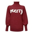 thumbnail image 5 of felwors Women Merry Sweaters Turtleneck Long Sleeve Letter Print Loose Knitted Pullover Merry Christmas Sweater , S, 5 of 6
