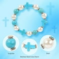 thumbnail image 2 of Turquoise Bracelet for Women, Natural Stone Stretch Elastic Cross Bracelet Pearl Beaded Bracelet Adjustable Healing Bracelet Prayer Bracelet for Teen Girls Mother…, 2 of 5