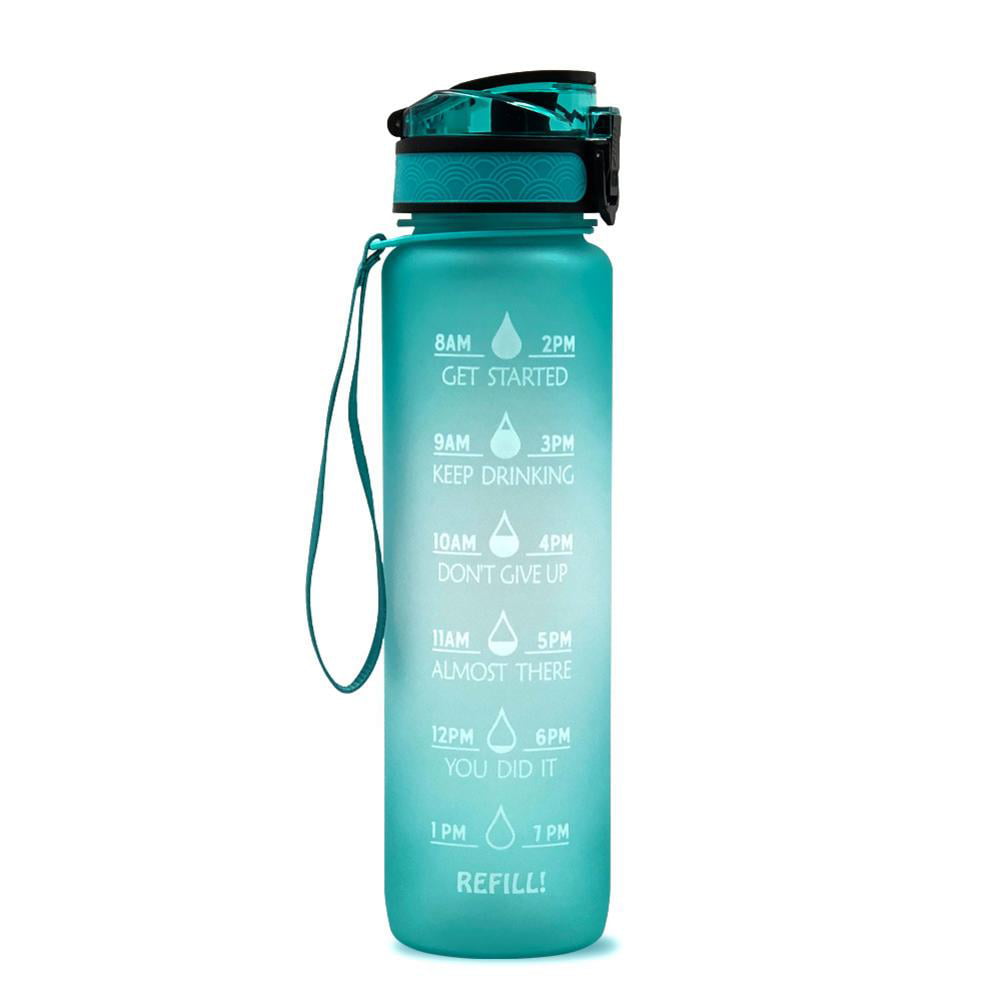 BPA Free Reusable Daily Water Intake Bottle for Gym and Outdoor Activities Water Bottles with Time Markings Fast Flow 32oz Cute Fitness Sports Plastic Water Bottle Gradient-blue to purple Leak-Proof 