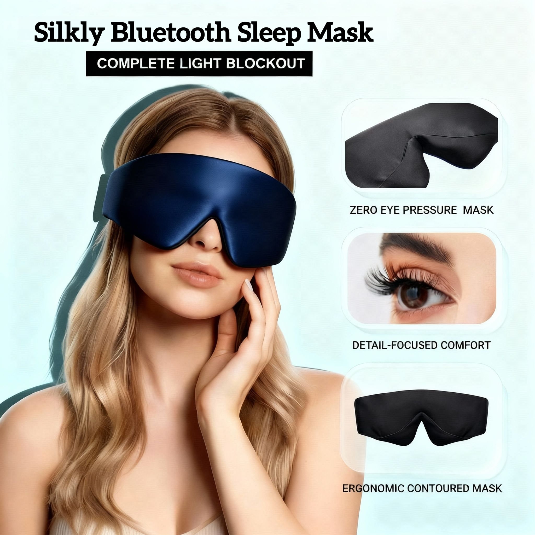FACEMOON Wireless Bluetooth 5.2 Sleep Mask Headphones 3D Eye Mask Light Blocking Timer 14 Hours Battery