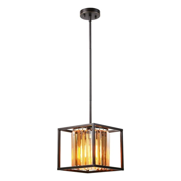 Escena 1 Light Crystal Chandelier Metal Cage Pendant Industrial Mini Ceiling Hanging Fixture Rectangle Square Lamp For Kitchen Island Dining Room Foyer Com - Metal Cage Pendant Light With Crystals