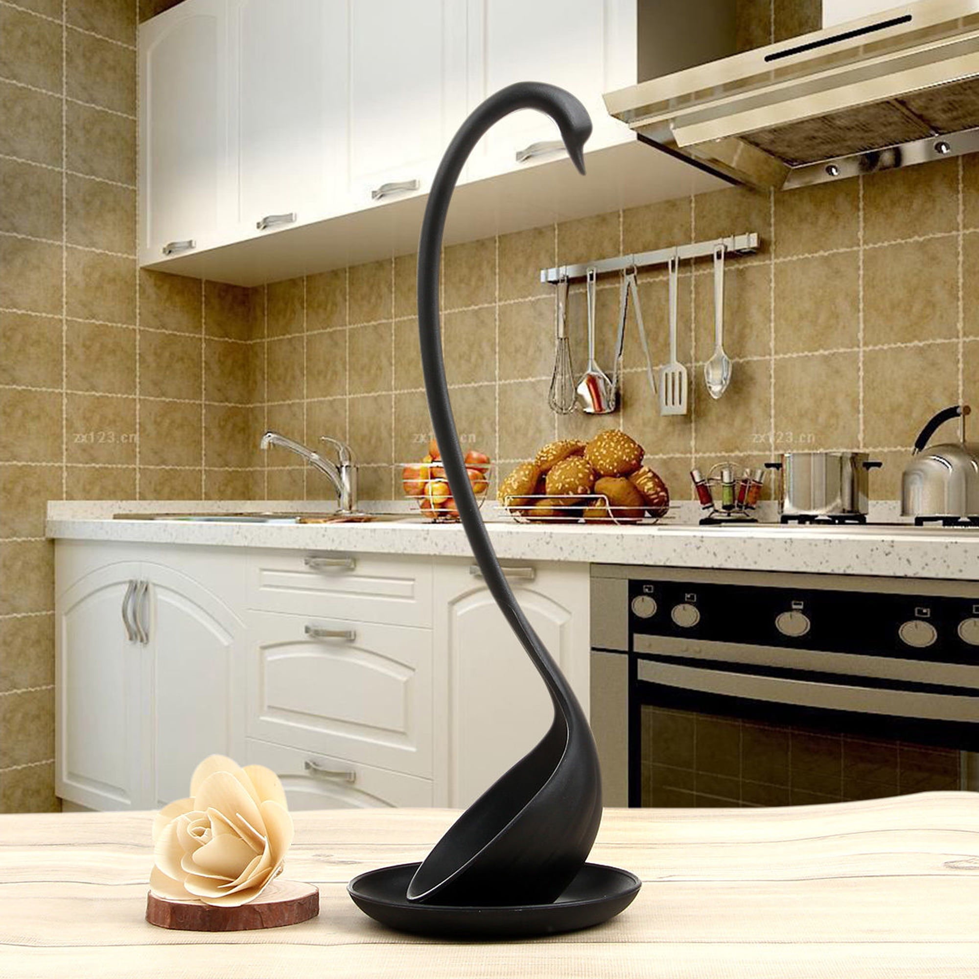 Elegant Swan Shape Kitchen Soup Ladle Spoon with Small Saucer Dish Home 