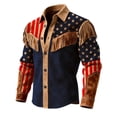thumbnail image 3 of Telankuip American Independence Day Vintage Tassel Printed Men's Shirts USA 250th Anniversary Long Sleeve Button down Casual Top July 4th Celebration Cowboy Style Shirts 5-Blue XXL, 3 of 5