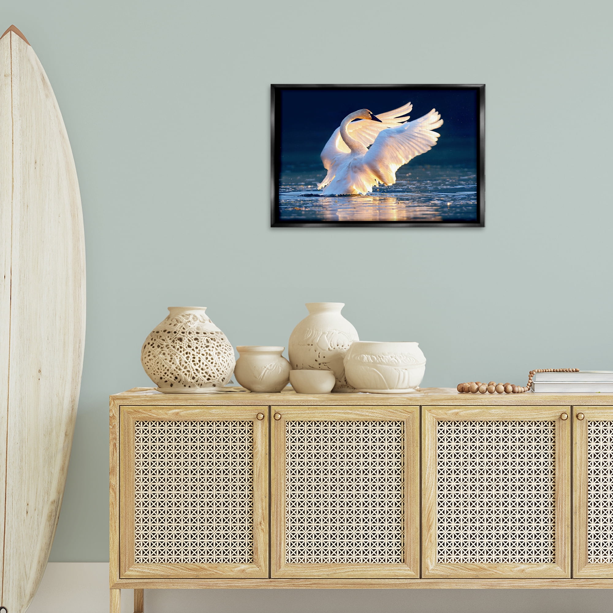 Stupell Industries Sunset Symphony Swan Animals Photography Black Floater Framed Canvas Art Print Wall Art, 25 x 17