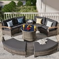 thumbnail image 3 of MEISSALIVVE 8 Piece Outdoor Patio Furniture Set, Half-Moon Curved Rattan Conversation Set with Wood Armrests, 2 Ottoman, Round Table & Side Table(Gray), 3 of 8
