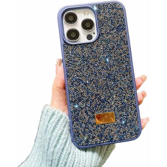Luxury Bling Glitter Phone Case for iPhone 16 Pro Max 15pro 14plus 13 12 Vogue Protective Soft Diamond Cover Protective Shell(for iPhone16Promax/blue)