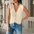 thumbnail image 3 of Women's Sleeveless Button Down Cropped Sweater Vest Cardigan Waistcoat, Scalloped V Neck Knit Vest for Women, Cropped Hollow Out Sweater Vest, Lightweight Textured Knit Beach Vacation Layering Beige, 3 of 5