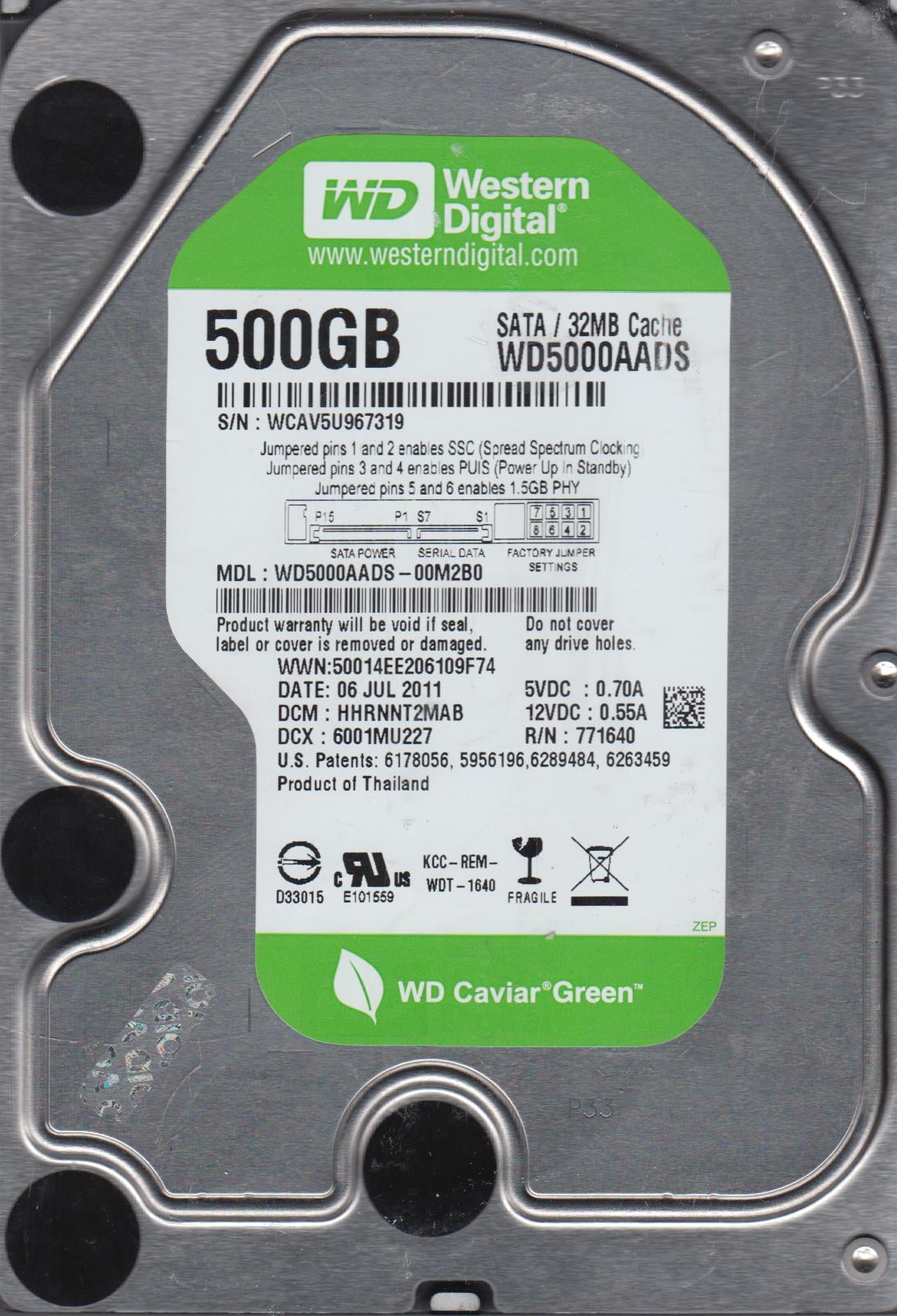 WD5000AADS00M2B0, DCM HHRNNT2MAB, Western Digital 500GB SATA 3.5 Hard