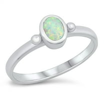 Oval White Simulated Opal Two Beads Sides Ring Sterling Silver Size 5