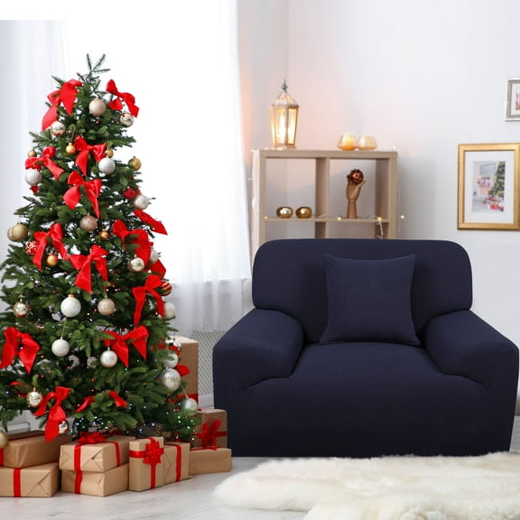 PiccoCasa Jacquard Sofa Covers Strech Thick Couch Slipcover, Navy Blue Small