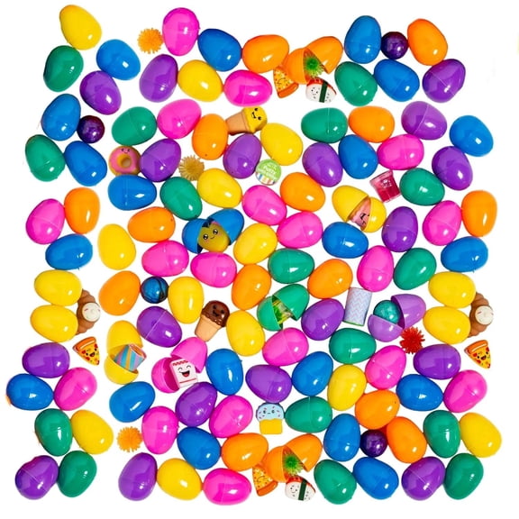 Fun Express 2 1/2" Bulk 100 Pc. Food-Themed Toy-Filled Plastic Easter Eggs, Bulk Easter Egg Hunt Supplies