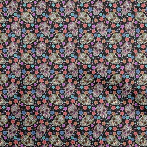 oneOone Polyester Spandex Black Fabric Skull Dress Material Fabric Print Fabric By The Yard 56 Inch Wide-aA