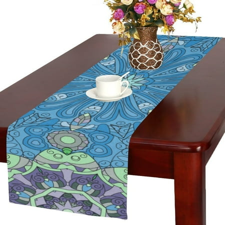 

MYPOP Blue Mandala with Islamic Pattern Cotton Linen Table Runner 16x72 inches
