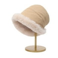 thumbnail image 2 of dianhelloya Women Winter Fishman Hat Faux Fur Decor Color Matching Warm Windproof Thick Soft Anti-slip Ear Protection Curled Edge Lady Winter Cap Beige, 2 of 8
