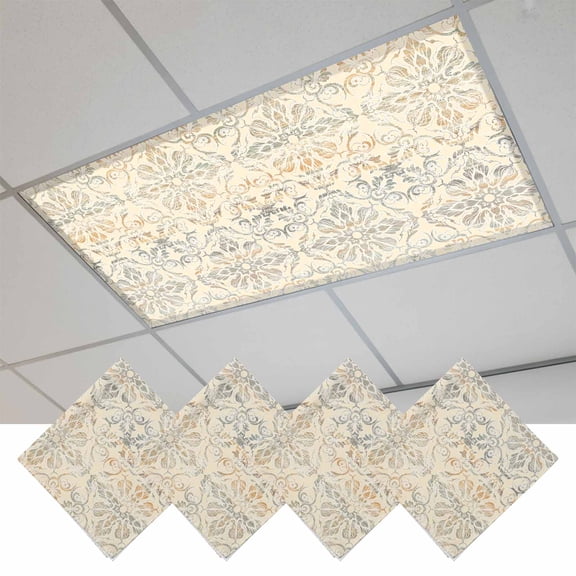 Bohemian Floral Fluorescent Light Covers, Vintage Gradient European Line Magnetic Light Covers for Ceiling Lights, Fluorescent Ceiling Shade Filters for Classroom Bedroom Office 4x2Ft x 4PCS