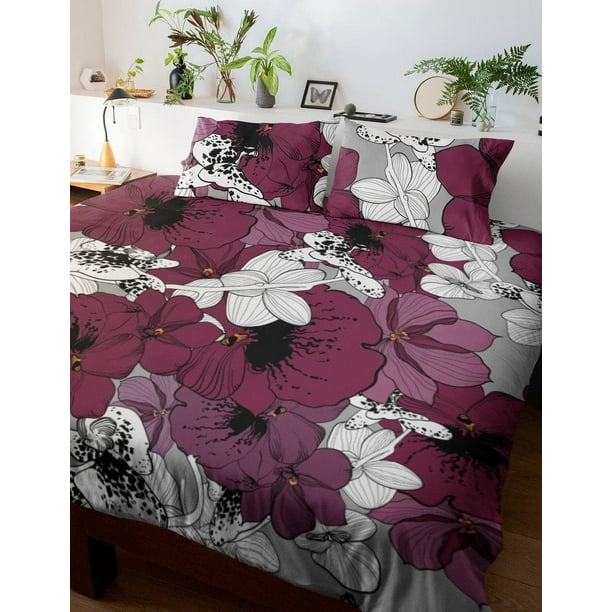 Violeta Funda Nórdica Juego Completo Estampados Florales | Ropa de Cama y Funda de Almohada | 3 Piezas