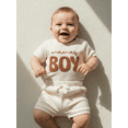 thumbnail image 6 of Loicainy Infant Baby Boy Summer Outfits 3 6 12 18 Month Letter Embroidered Crew Neck Short Sleeve Romper and Shorts 2 Pcs Clothes Set, 6 of 9