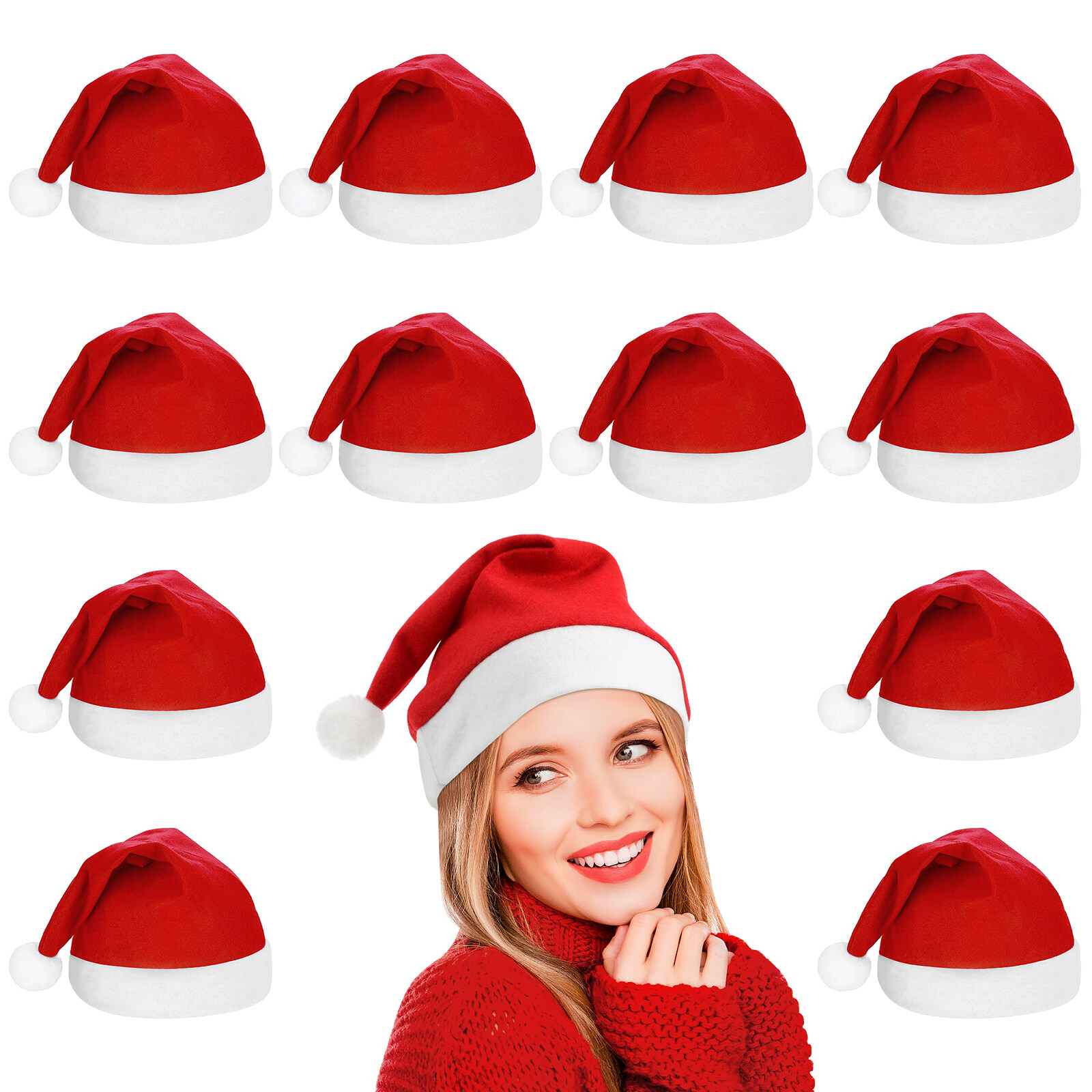 12pcs Christmas Hat Classic Santa Hat Christmas Party Hat Decoration